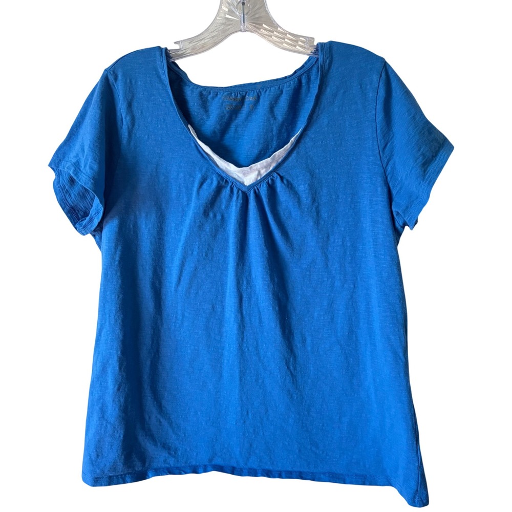 Coldwater Creek Blue Slub Cotton Layered V-Neck Short Sleeve T-Shirt Top XL 18